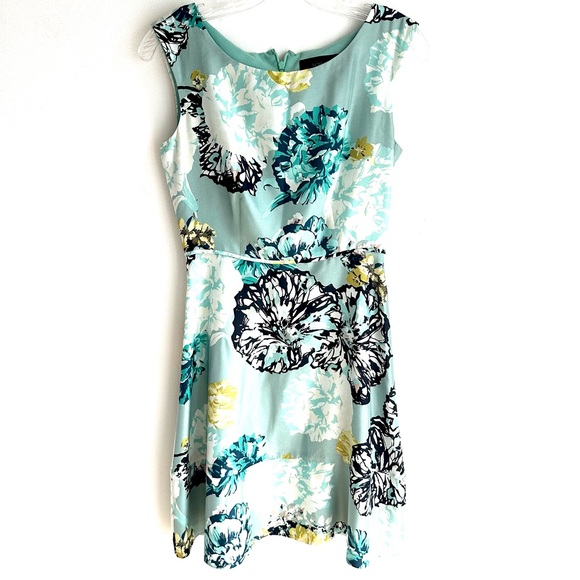 J. Crew 100% Silk Teal Blue White Yellow.Floral,Print Sleeveless Dress Size 00 - Picture 1 of 11